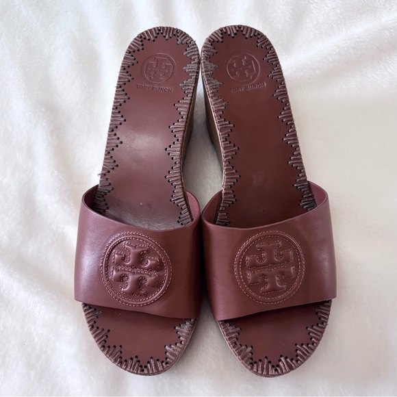 Tory Burch Brown Leather Patty Platform Wedge Sandals Size 7.5 - Picture 3 of 9